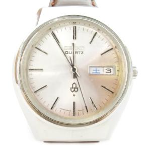 QUARTZ クォーツ ジャンク品 腕時計 ウォッチ デイデイト 革バンド シルバーカラー 3803-7020