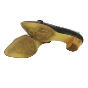 GINZA Kanematsu パンプス ミドルヒール チャンキーヒール アーモンドトゥ レザー 革 ベルトデザイン 23.5 黒 ブラック