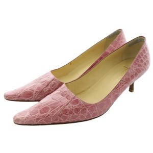 パンプス ピンヒール ポインテッドトゥ クロコ型押し レザー 38.5 25.5cm ピンク /IR GY99