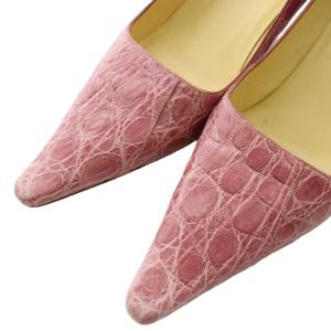 BARNEYS NEW YORK パンプス ピンヒール ポインテッドトゥ クロコ型押し レザー 38.5 25.5cm ピンク /IR GY99