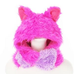 Disney ファンキャップ チシャ猫 不思議の国のアリス マフラー 手袋 被り物 ピンク 紫 パープル /AH17