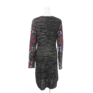 Desigual ニットワンピース ひざ丈 長袖 インターシャ 総柄 ラメ L 黒 ブラック /MN15 GY99