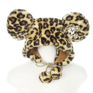 ファンキャップ ミニー ぽんぽん ぬいぐるみ付き フェイクファー レオパード ヒョウ柄 58cm 茶 ブラウン