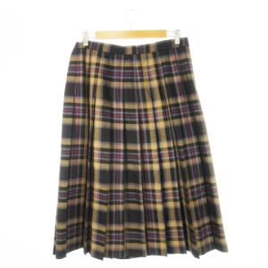 O'NEIL OF DUBLIN プリーツスカート ロング丈 ウール ラップ フリンジ ベルト チェック 大きいサイズ 44 XXL 茶