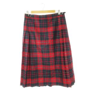 プリーツスカート ロング丈 ウール ラップ フリンジ ベルト チェック 大きいサイズ 46 XXXL 赤