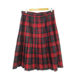 O'NEIL OF DUBLIN プリーツスカート ロング丈 ウール ラップ フリンジ ベルト チェック 大きいサイズ 46 XXXL 赤