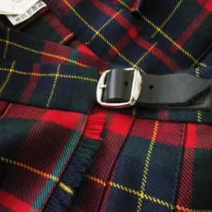 O'NEIL OF DUBLIN プリーツスカート ロング丈 ウール ラップ フリンジ ベルト チェック 大きいサイズ 46 XXXL 赤