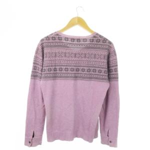 BURBERRY BLACK LABEL ニット セーター Vネック 長袖 インターシャ ノルディック柄 ロゴ刺繍 2 M 紫 パープル /AO21