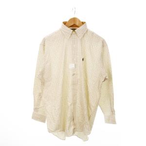 ボタンダウンシャツ 長袖 チェック ロゴ刺繍 オーバーサイズ L 白 ホワイト /MN22 GY99