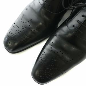 SANTONI 11542 レザー シューズ 革靴 レースアップ メダリオン パンチング 内羽根 7 26cm 黒 ブラック