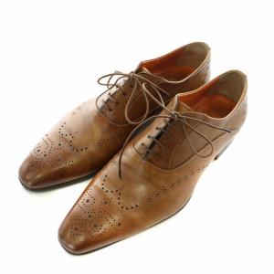 11542 レザー シューズ 革靴 レースアップ メダリオン パンチング 内羽根 アンティーク調 カーフスキン
