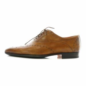 SANTONI 11542 レザー シューズ 革靴 レースアップ メダリオン パンチング 内羽根 アンティーク調 カーフスキン