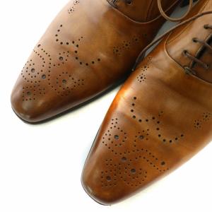 SANTONI 11542 レザー シューズ 革靴 レースアップ メダリオン パンチング 内羽根 アンティーク調 カーフスキン