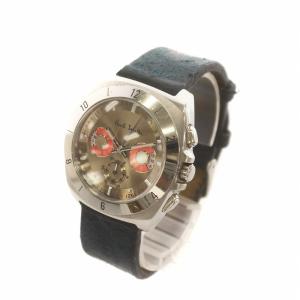 PAUL SMITH ディスクアイズ 腕時計 クォーツ クロノグラフ レザーベルト シルバー色文字盤 J524-S066662 GY18