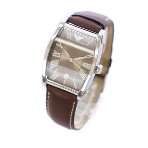 EMPORIO ARMANI 腕時計 ウォッチ トノー型 クォーツ デイト ロゴ シルバー色 茶 ブラウン AR-0916 GY03