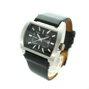 DIESEL 腕時計 ウォッチ クォーツ ロゴ スクエア デイト カレンダー付き レザーベルト 黒文字盤 シルバー色 黒 ブラック DZ-1116C