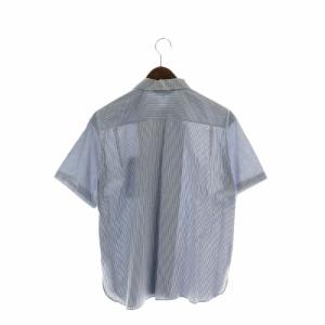 Christian Dior スポーツ SPORTS シャツ 半袖 ストライプ ロゴボタン L 青 ブルー 白 ホワイト /XZ GY12