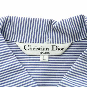 Christian Dior スポーツ SPORTS シャツ 半袖 ストライプ ロゴボタン L 青 ブルー 白 ホワイト /XZ GY12