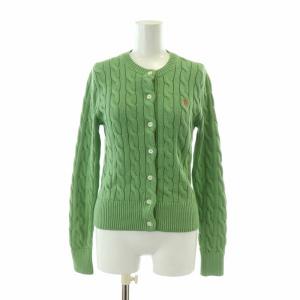 カーディガン 長袖 ケーブルニット クルーネック ロゴ 刺繍 S 緑 グリーン