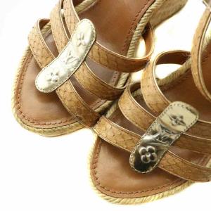 LOUIS VUITTON サンダル レザー オープントゥ ウェッジソール ストラップ ロゴ 36 23cm ベージュ 茶色 ブラウン