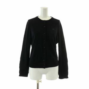 BURBERRY BLUE LABEL カーディガン ニット 長袖 クルーネック ノバチェック ロゴ 刺繍 38 M 黒 ブラック