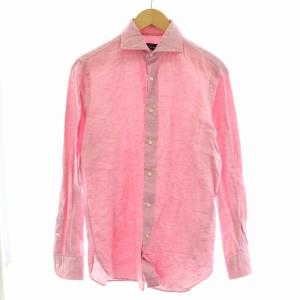 ビームス BEAMS イタリア製 ワイドカラーシャツ 長袖 コットン リネン混 S ピンク GY12 /MW