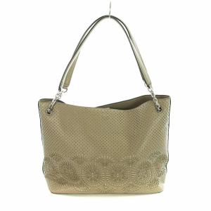 TORY BURCH トートバッグ ハンド レザー パンチング ロゴ シルバー金具 ベージュ GY07