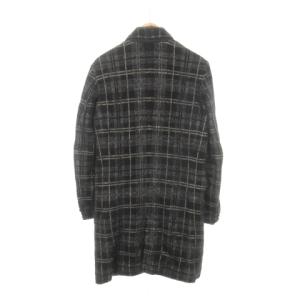 DIESEL ロングコート チェスター ニット ロゴボタン チェック 総柄 M 黒 ブラック /AH8 GY22