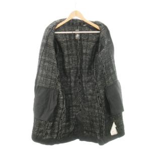 DIESEL ロングコート チェスター ニット ロゴボタン チェック 総柄 M 黒 ブラック /AH8 GY22