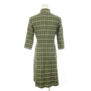 BURBERRY BLUE LABEL シャツワンピース ひざ丈 七分袖 比翼 スロートラッチ ワンポイント ロゴ刺繍 チェック 38 M 緑 グリーン