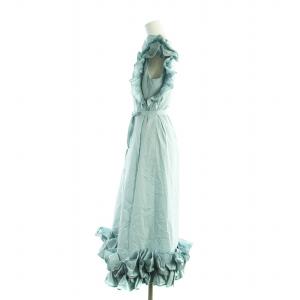 sov. タグ付き 24SS フリルスリーブ ワンピース ロング Aライン 半袖 リボン 38 M サックス 水色