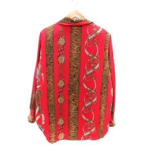 伊太利屋 シャツ ブラウス 長袖 ヒョウ柄 総柄 ラインストーン 9 M マルチカラー 赤 レッド /HO33 GY18