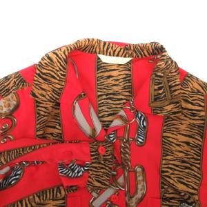 伊太利屋 シャツ ブラウス 長袖 ヒョウ柄 総柄 ラインストーン 9 M マルチカラー 赤 レッド /HO33 GY18