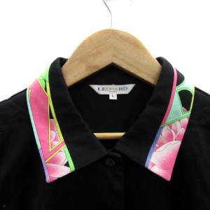 LEONARD SPORT シャツ ブラウス 五分袖 無地 総柄 L マルチカラー 黒 ブラック /YS25 GY18
