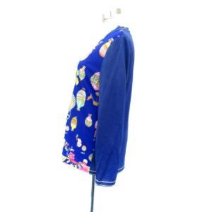 LEONARD SPORT アンサンブル カーディガン Vネック ミドル丈 カットソー ラウンドネック 七分袖 総柄 40 L マルチカラー 青 ブルー