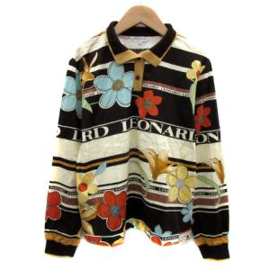 ポロシャツ 長袖 花柄 ボーダー柄 大きいサイズ 42 XL マルチカラー 茶 ブラウン /YS24 GY18