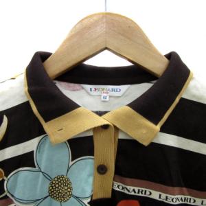 LEONARD SPORT ポロシャツ 長袖 花柄 ボーダー柄 大きいサイズ 42 XL マルチカラー 茶 ブラウン /YS24 GY18