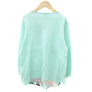 LEONARD SPORT ニット カットソー 長袖 ラウンドネック 花柄 切替 42 XL 大きいサイズ ミントグリーン /SM25