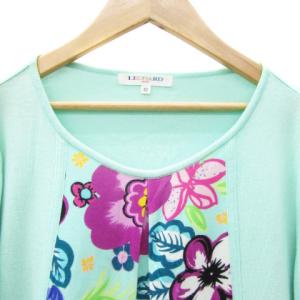 LEONARD SPORT ニット カットソー 長袖 ラウンドネック 花柄 切替 42 XL 大きいサイズ ミントグリーン /SM25
