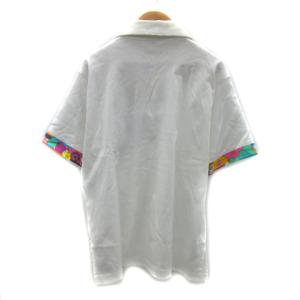 LEONARD SPORT シャツ 半袖 無地 花柄 ハーフジップ ロゴ刺繍 L マルチカラー 白 ホワイト /YS34 GY18