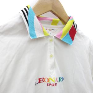 LEONARD SPORT ポロシャツ 半袖 ポロカラー 切替 ロゴ刺繍 42 XL 大きいサイズ マルチカラー 白 ホワイト /SM27