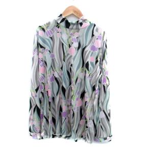 LEONARD SPORT カットソー ハイネック 長袖 サテン 総柄 42 XL マルチカラー グレー