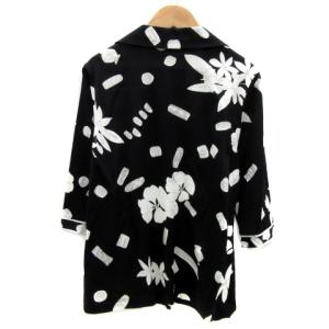 LEONARD SPORT カジュアルシャツ 七分袖 スキッパーカラー 総柄 L 黒 ブラック 白 ホワイト /YS2 GY18