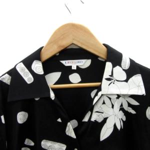 LEONARD SPORT カジュアルシャツ 七分袖 スキッパーカラー 総柄 L 黒 ブラック 白 ホワイト /YS2 GY18