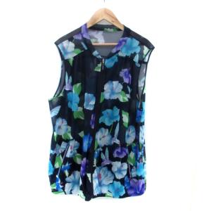 ジャケット ベスト ジップアップ シアー 花柄 総柄 42 XL 紺 ネイビー /HO32 GY18