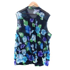 LEONARD SPORT ジャケット ベスト ジップアップ シアー 花柄 総柄 42 XL 紺 ネイビー /HO32 GY18