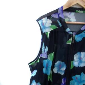 LEONARD SPORT ジャケット ベスト ジップアップ シアー 花柄 総柄 42 XL 紺 ネイビー /HO32 GY18