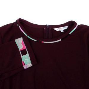 LEONARD SPORT ブラウス カットソー ラウンドネック 七分袖 総柄 42 XL マルチカラー ワインレッド