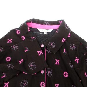 LEONARD SPORT カットソー ポロシャツ 七分袖 ハーフボタン 総柄 42 XL ダークブラウン ピンク /HO30 GY18