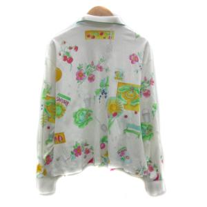 LEONARD SPORT ポロシャツ 長袖 総柄 L マルチカラー 白 ホワイト /YS29 GY18